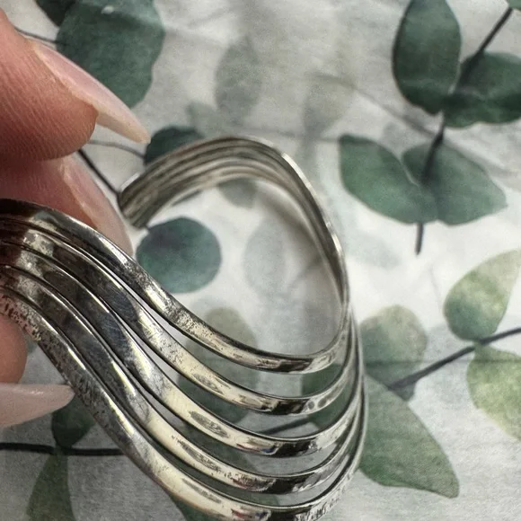 Modernist 925 Sterling Silver Wave Cuff Bracelet